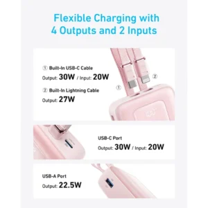 Anker Zolo Power Bank 20K Built-In USB-C and Lightning Cable (A1681)