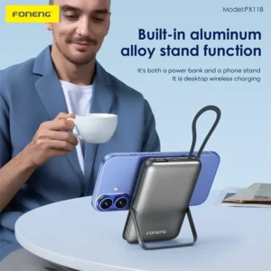 FONENG PX118 10000mAh 22.5W Magnetic Wireless Power Bank with Built-in Cable & Stand - Image 6