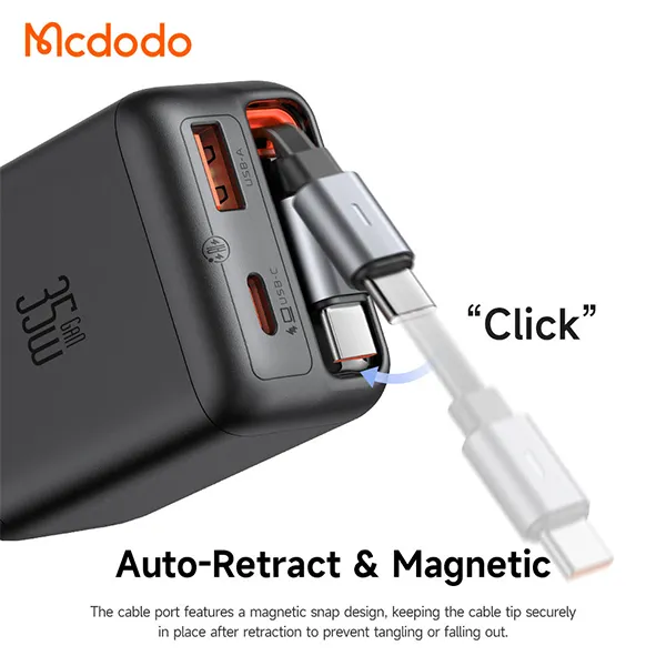Mcdodo 35W FreeGo GaN Charger with Built-in Retractable Cable