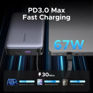 UGREEN PB550 67W 20000mAh Power Bank with Built-in Cable (55996B) - Image 4