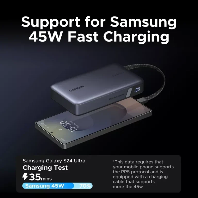 UGREEN PB550 67W 20000mAh Power Bank with Built-in Cable (55996B) - Image 3