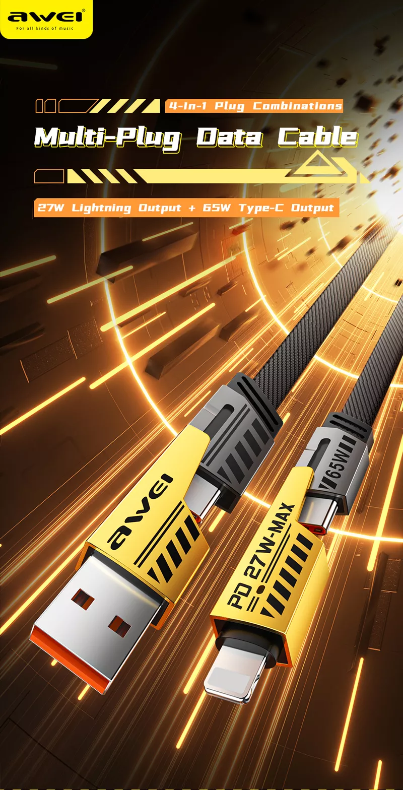 AWEI CL-226 4-in-1 65W Fast Charging Data Cable