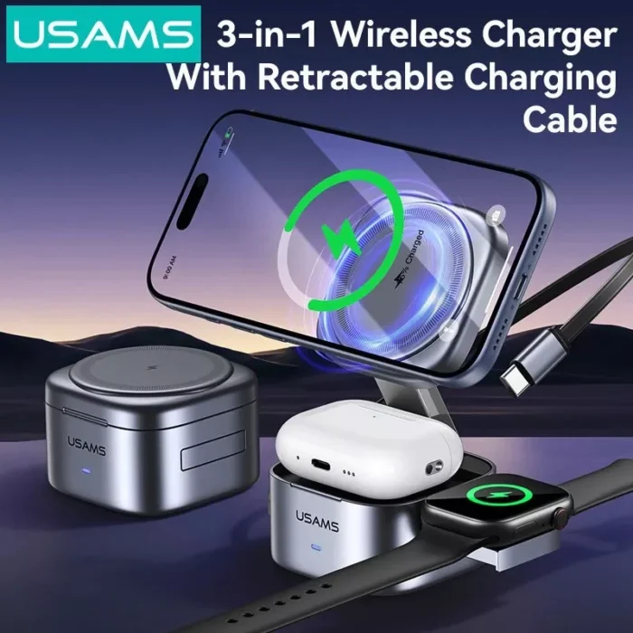 USAMS CD257 Qi2 3-in-1 Magnetic Wireless Charger - Image 2