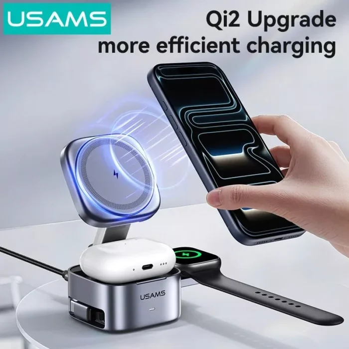 USAMS CD257 Qi2 3-in-1 Magnetic Wireless Charger - Image 3