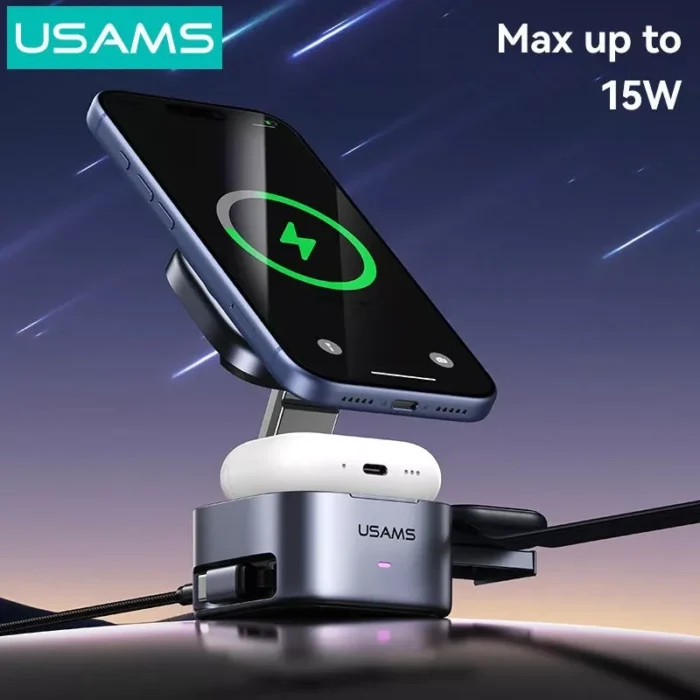 USAMS CD257 Qi2 3-in-1 Magnetic Wireless Charger - Image 4