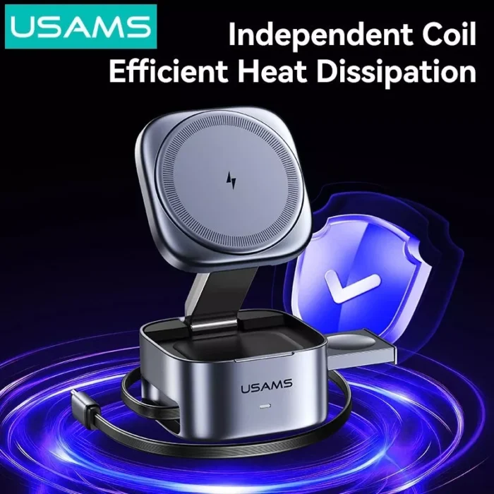 USAMS CD257 Qi2 3-in-1 Magnetic Wireless Charger - Image 5