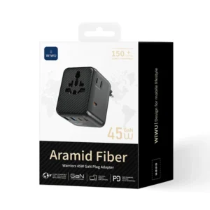 Black universal power adapter with plugs