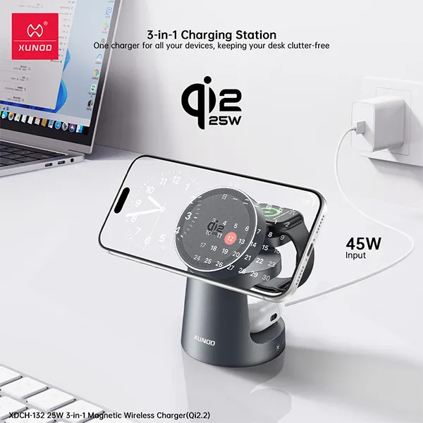 XUNDD Qi2.2 25W 3 in 1 Magnetic Wireless Charger
