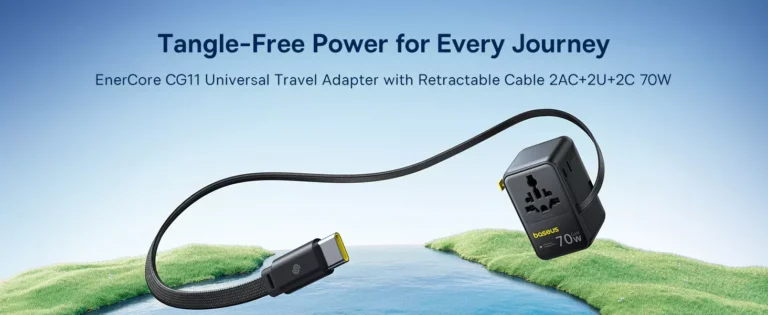 Baseus EnerCore CG11 70W GaN Universal Travel Adapter with Retractable Cable