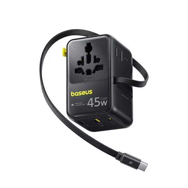 Baseus PicoGo AG11 45W GaN Universal Travel Adapter with Retractable Cable