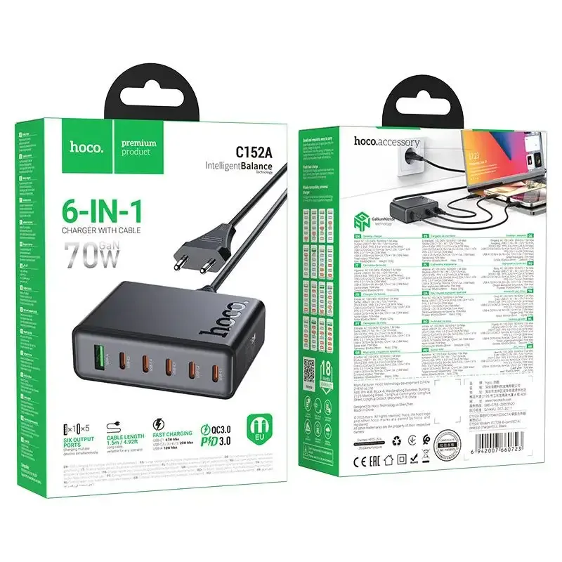Hoco C152A Modern PD 70W 6-port Desktop Charger
