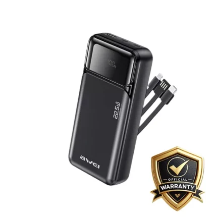 Awei PA‑93 20000mAh 22.5W Fast Charging Power Bank with Built‑in Dual Cables