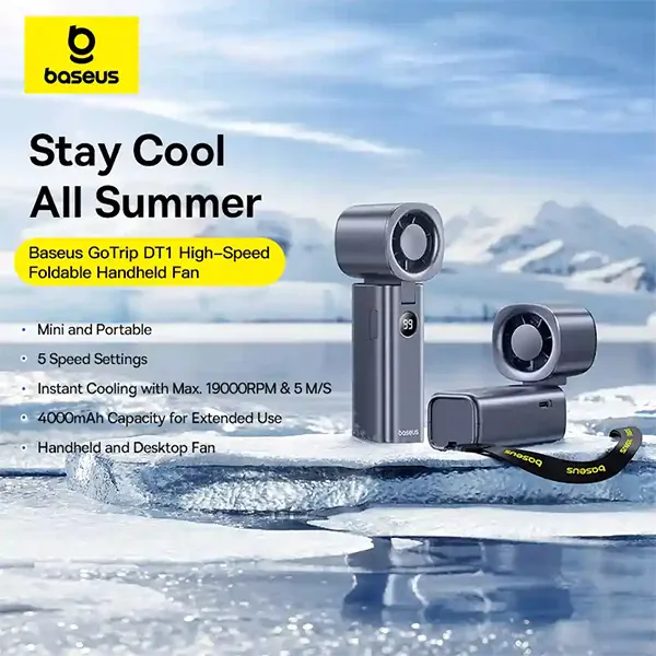 Baseus GoTrip DT1 High-Speed Foldable Handheld Fan - 4000mAh