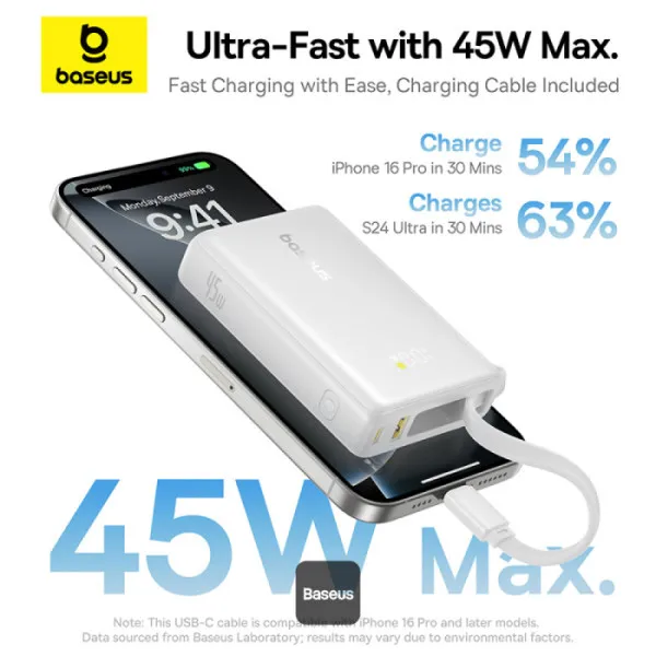 Baseus PicoGo 10000mAh 45W Power Bank with Built-in USB-C Cable