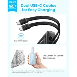 Anker Zolo Power Bank 20K 45W Built-In Dual USB-C Cable (A110M)