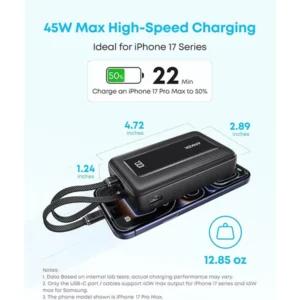 Anker Zolo Power Bank 20K 45W Built-In Dual USB-C Cable (A110M) - Image 3