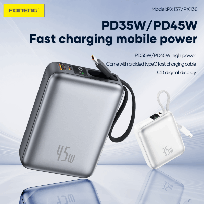 FONENG PX138 45W 20000mAh Power Bank with Built-in USB-C Cable