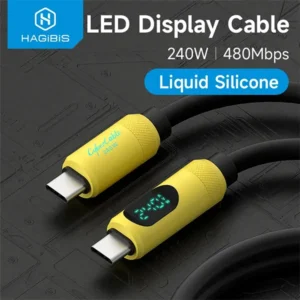 HAGiBiS USB C 240W Cable with LED Display Liquid Silicone