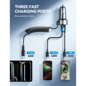 JOYROOM JR-CL07 90W 3-in-1 Wired Car Charger (Type-C) - Image 4