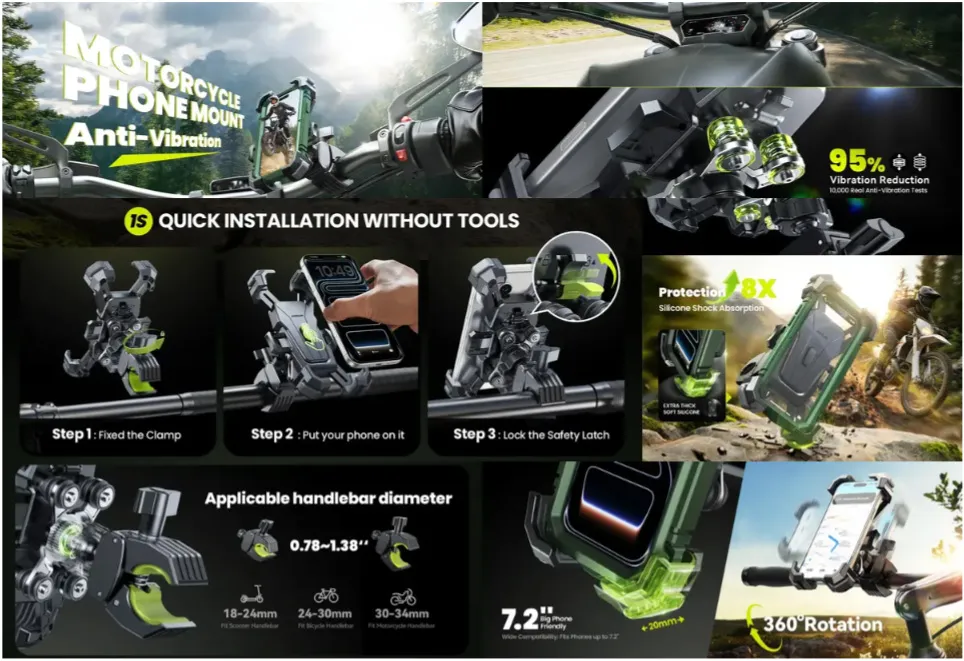 JOYROOM JR-ZS598 Anti Vibration Motorcycle Phone Mount for 7.2” Phones