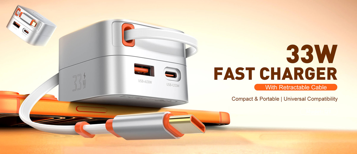 LDNIO Q9 33W Safe PD Fast Charger with Retractable Type-C Cable