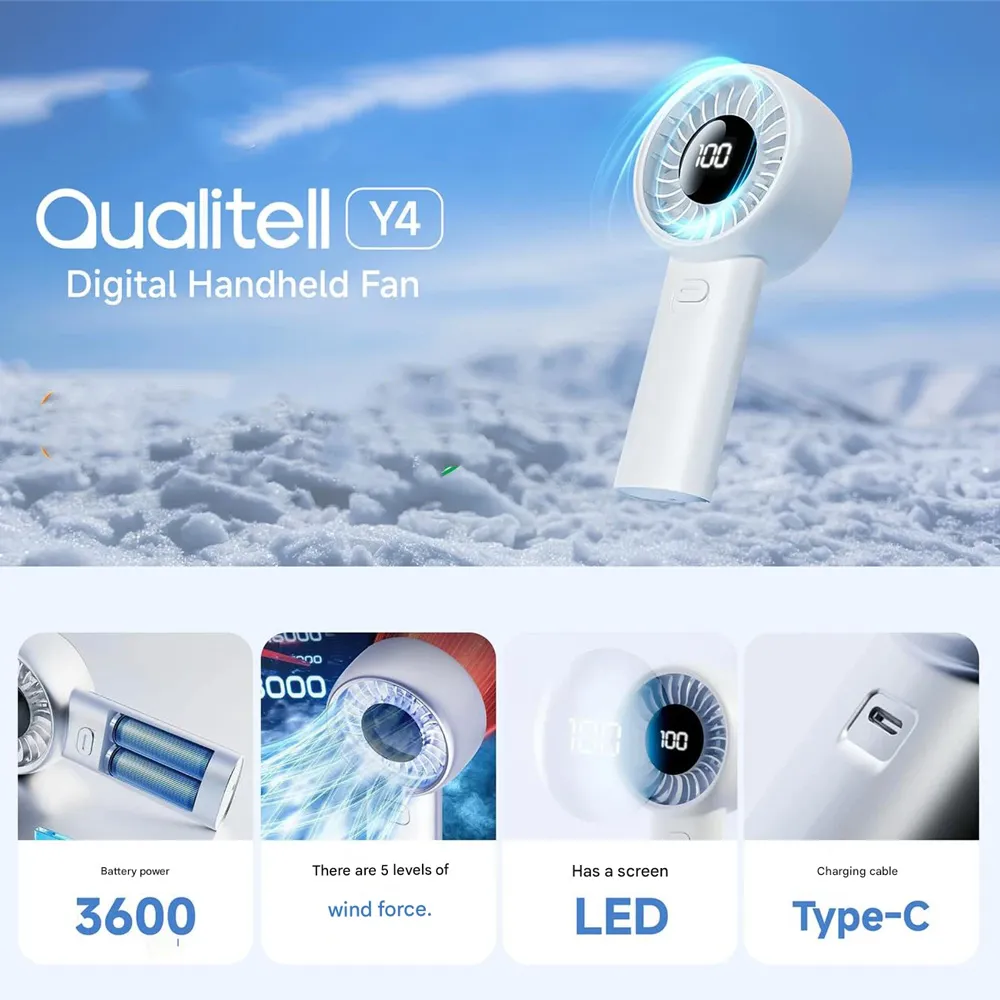 Qualitell Y4 Digital 3600mAh Handheld Mini Fan