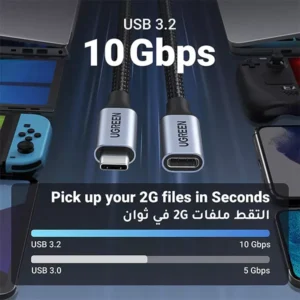 UGREEN US372 USB-C Male to USB-C Female Gen2 Alu Case Braided Extension Cable 1M (30205) - Image 4