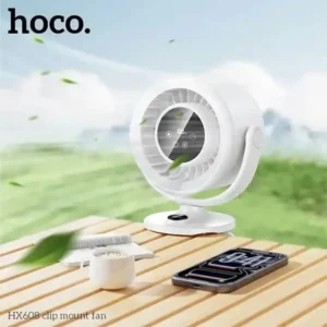 HOCO HX608 3‑in‑1 Automatic Rotating Clip Fan Table Wall Mount 3600mAh Battery