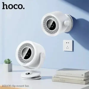 HOCO HX608 3‑in‑1 Automatic Rotating Clip Fan Table Wall Mount 3600mAh Battery