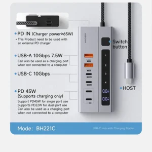 Hagibis BH221C USB-C Multi-Hub 10Gbps Powered Docking Station
