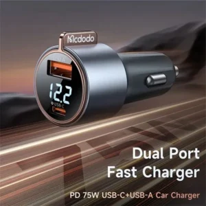 Mcdodo CC-3690 PD 75W USB-A & USB-C Car Charger with Digital Display